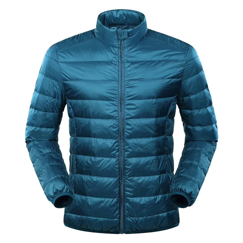 Men's down jacket with stand collar - dark blue