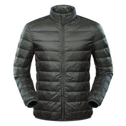 Men's down jacket with stand collar - green