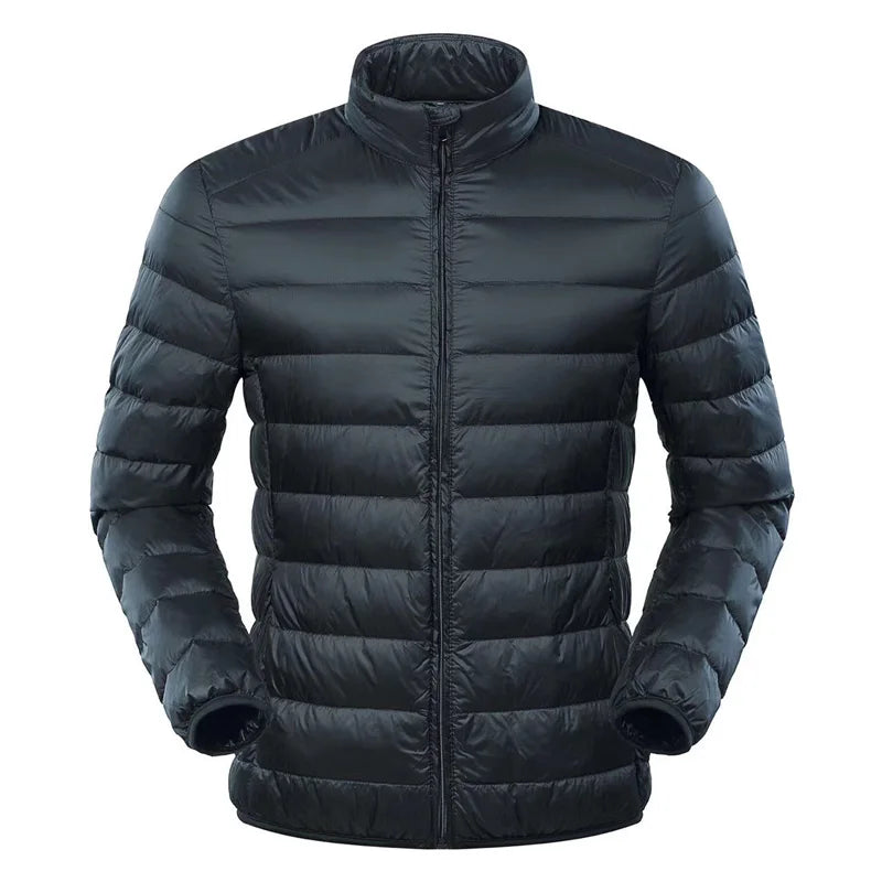 Men's down jacket with stand collar - black