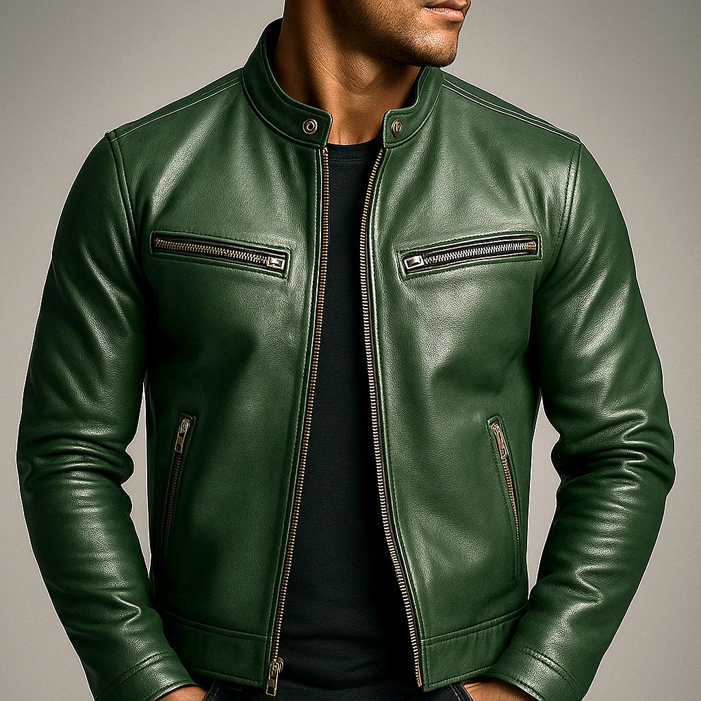 Lewis - Leather Biker Jacket with Zip Pockets