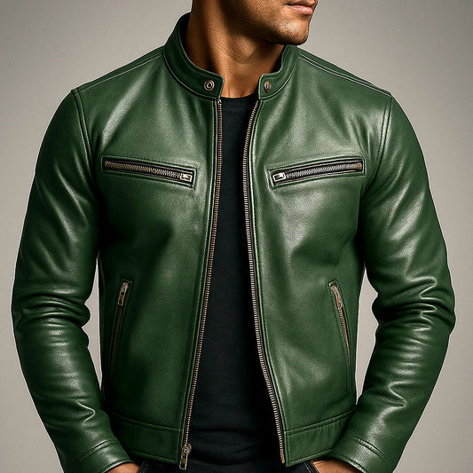 Lewis - Leather Biker Jacket with Zip Pockets