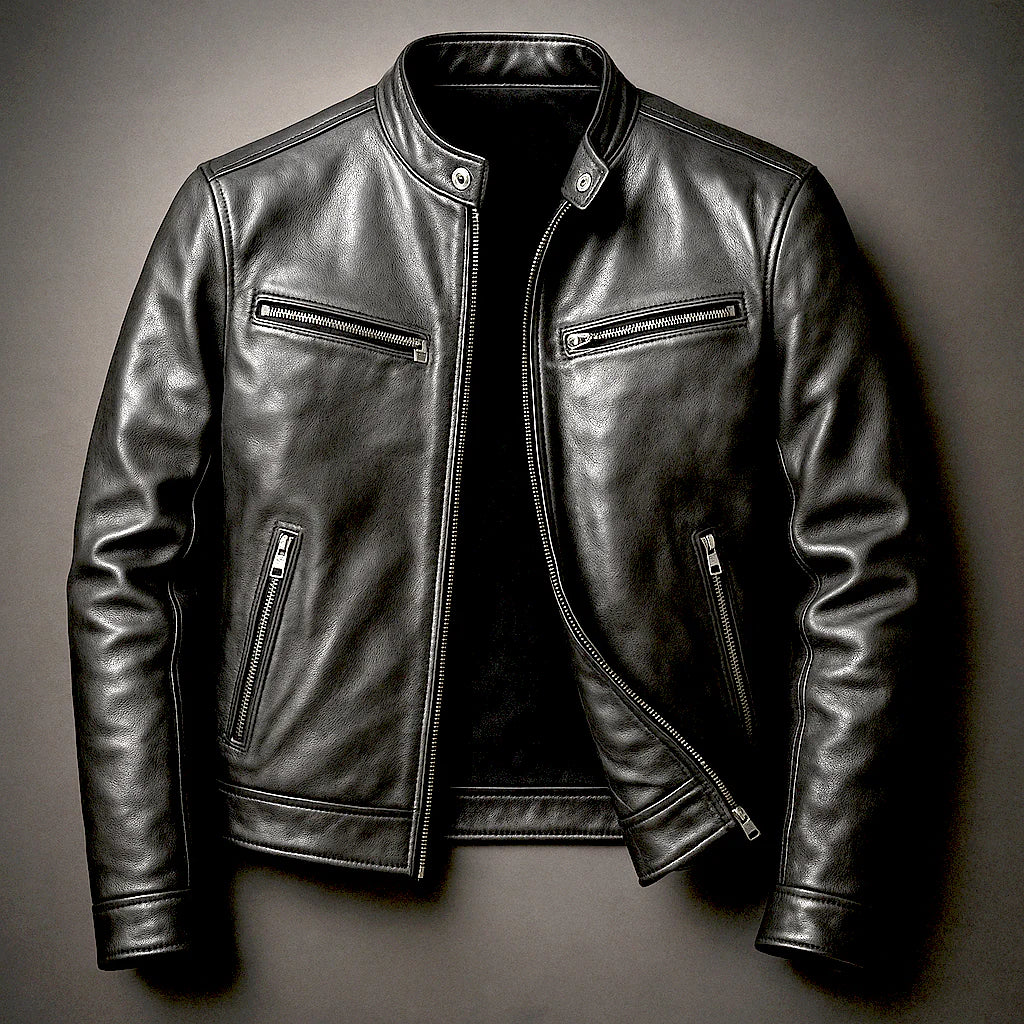 Lewis - Leather Biker Jacket with Zip Pockets