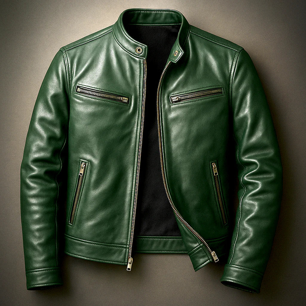 Lewis - Leather Biker Jacket with Zip Pockets