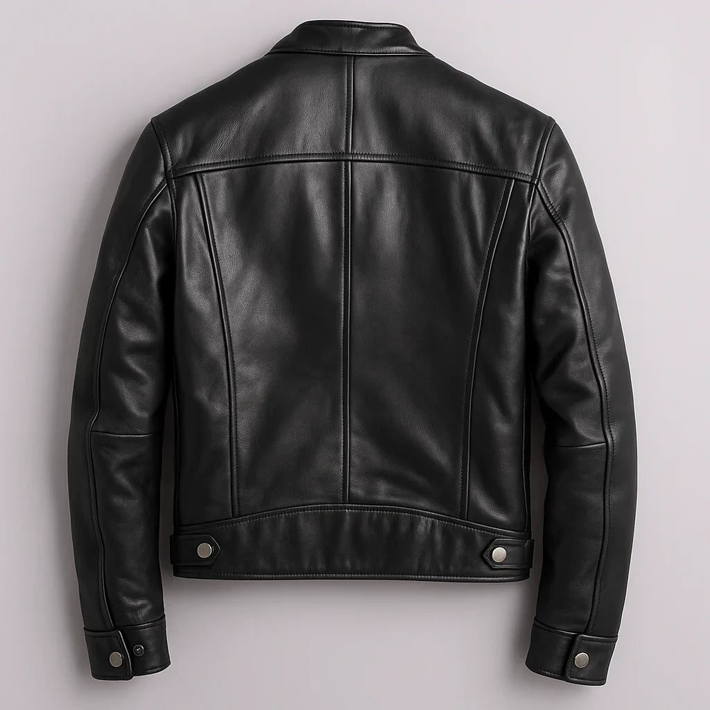 Lewis - Leather Biker Jacket with Zip Pockets