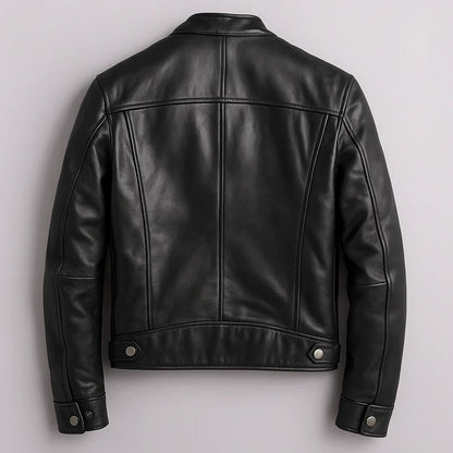 Lewis - Leather Biker Jacket with Zip Pockets