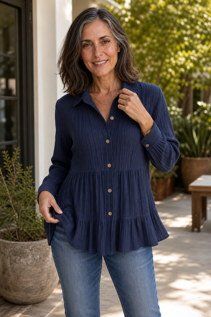 Damaris - Crinkle Pleat Tiered Tunic Top