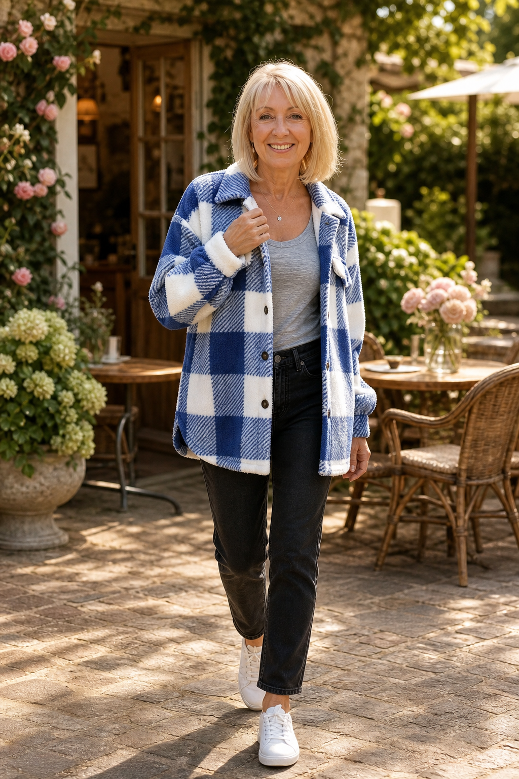 Lisette - Checked Button-Front Overshirt Jacket