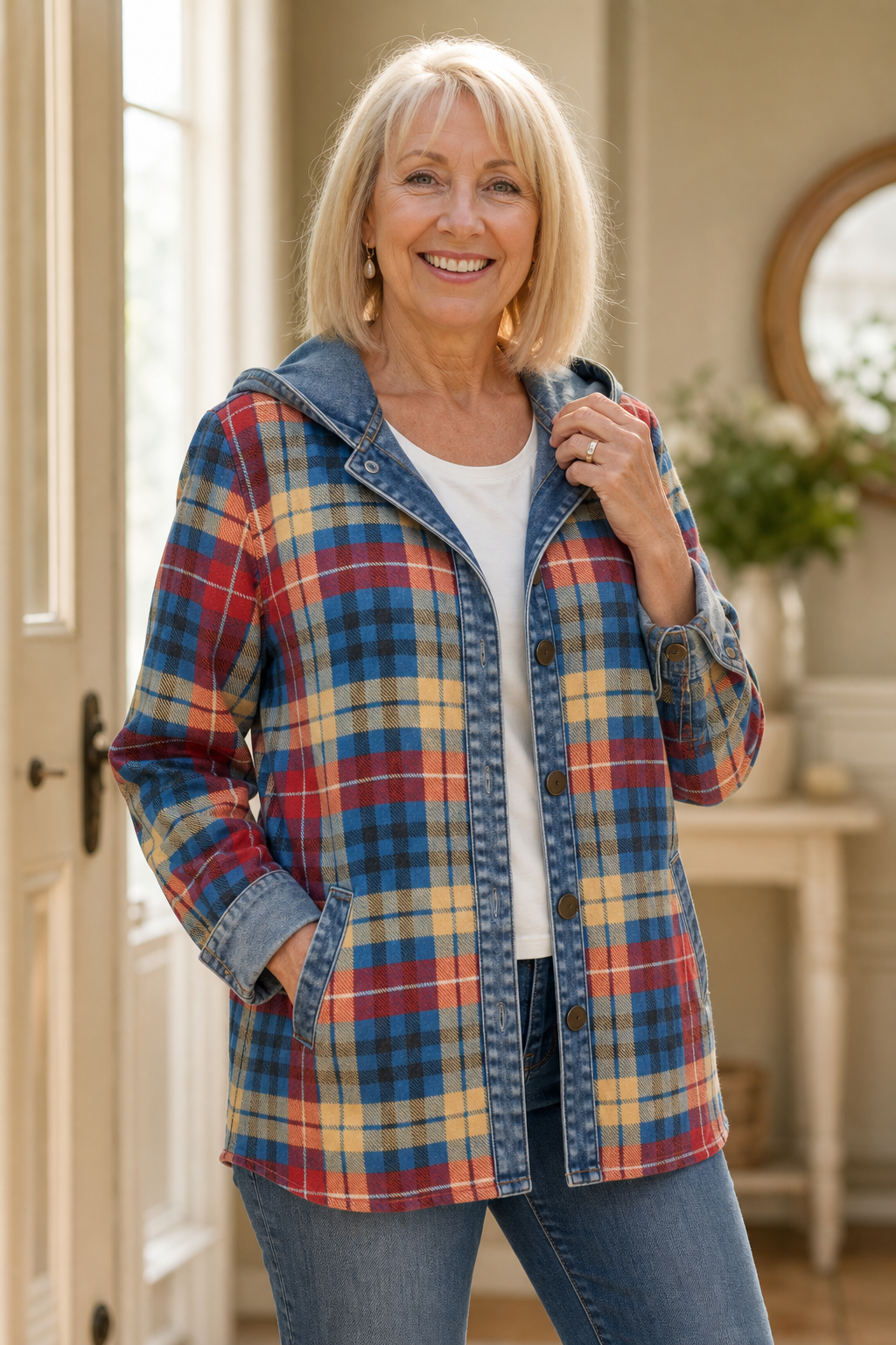 Farrah - Hooded Knit Cardigan with Contrast Trim
