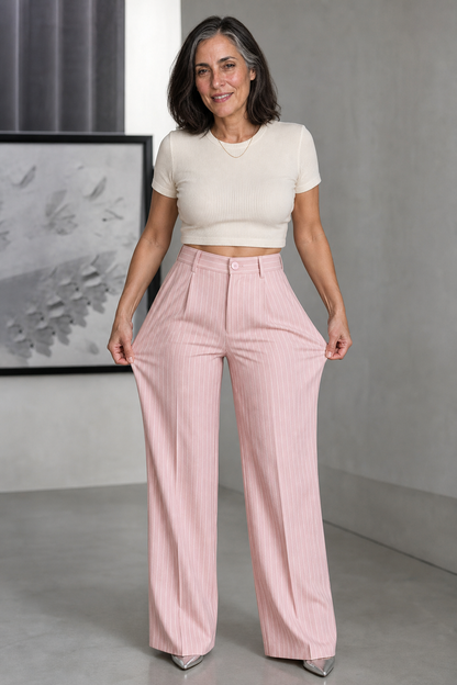Ghislaine - Pinstripe High-Waisted Wide-Leg Trousers