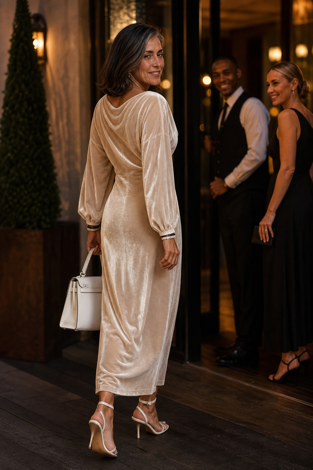 Velina - Round Neck Velvet Midi Dress