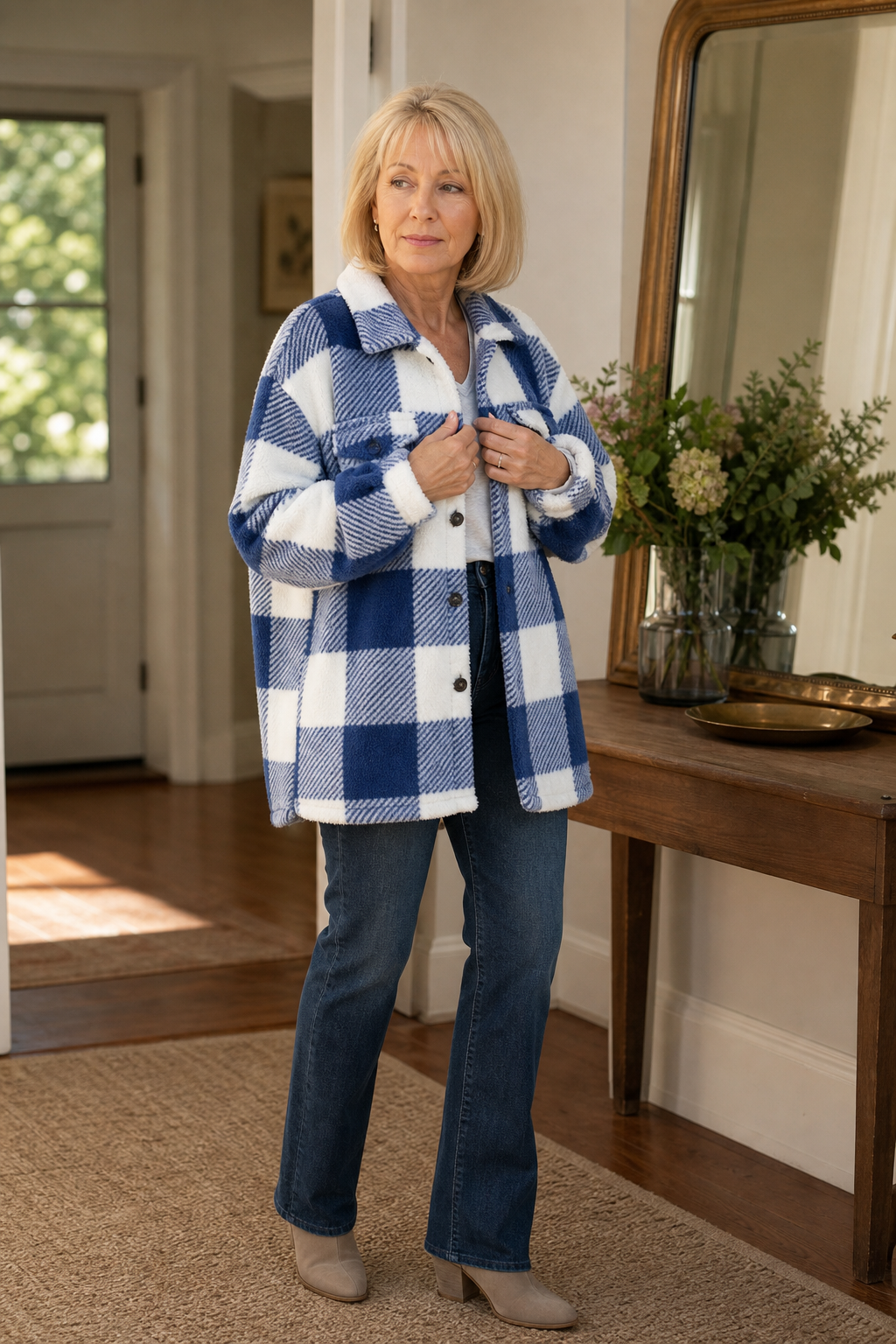 Lisette - Checked Button-Front Overshirt Jacket
