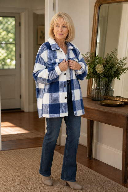 Lisette - Checked Button-Front Overshirt Jacket
