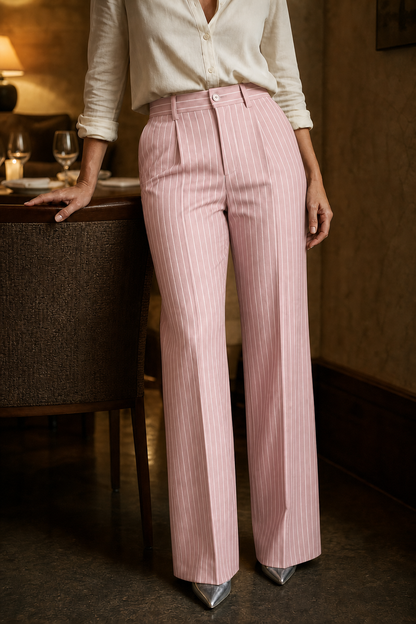 Ghislaine - Pinstripe High-Waisted Wide-Leg Trousers