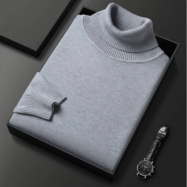 Men's knit turtleneck sweater - light grey