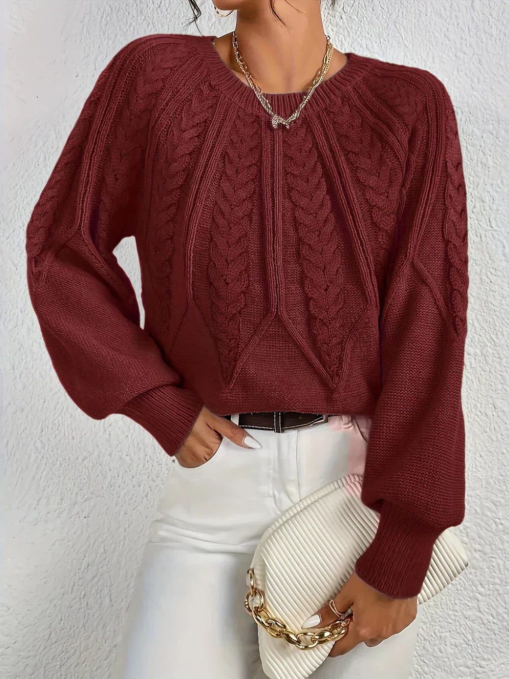 Elettra - Cropped Cable Knit Crew Neck Jumper