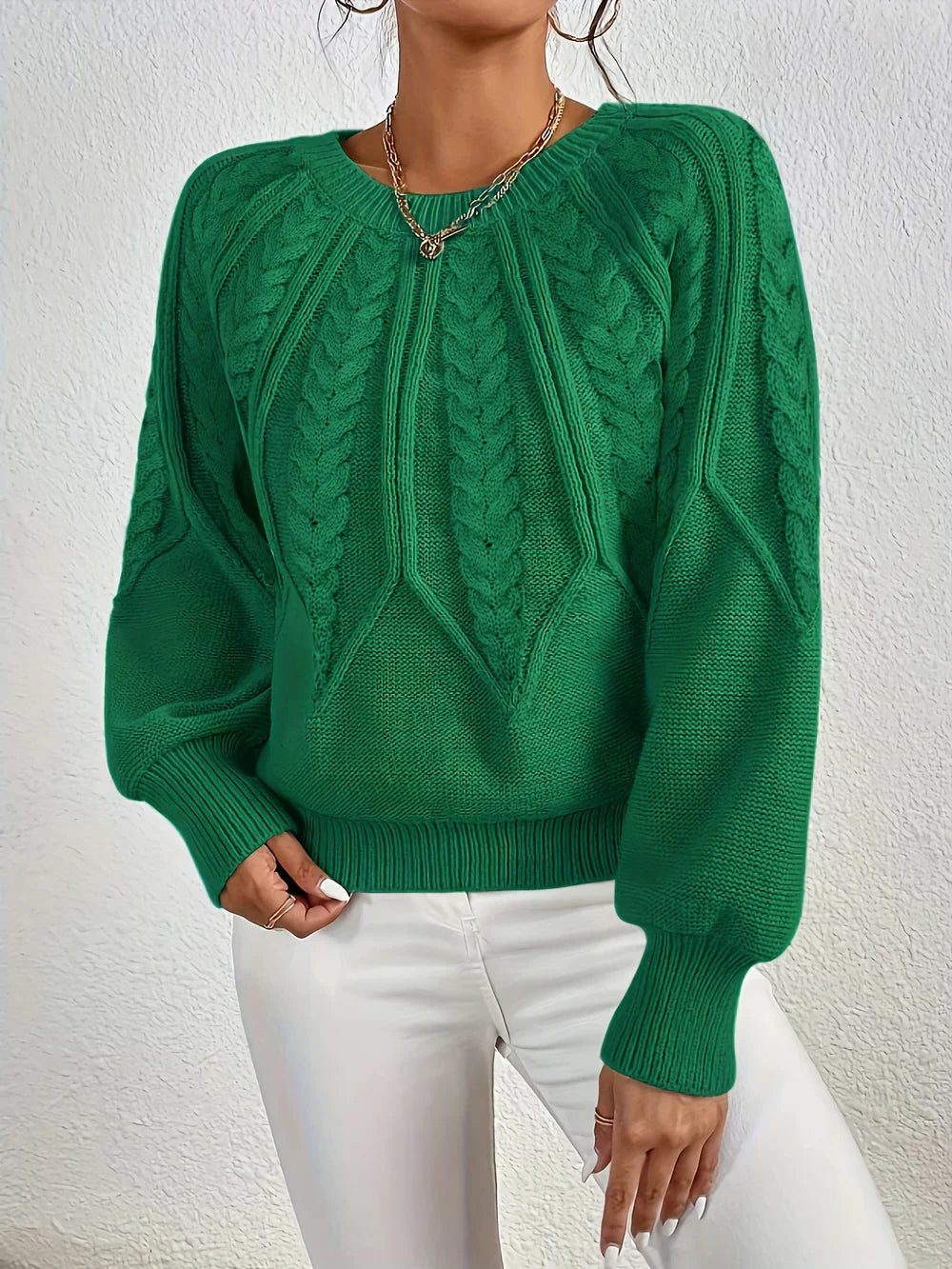 Elettra - Cropped Cable Knit Crew Neck Jumper