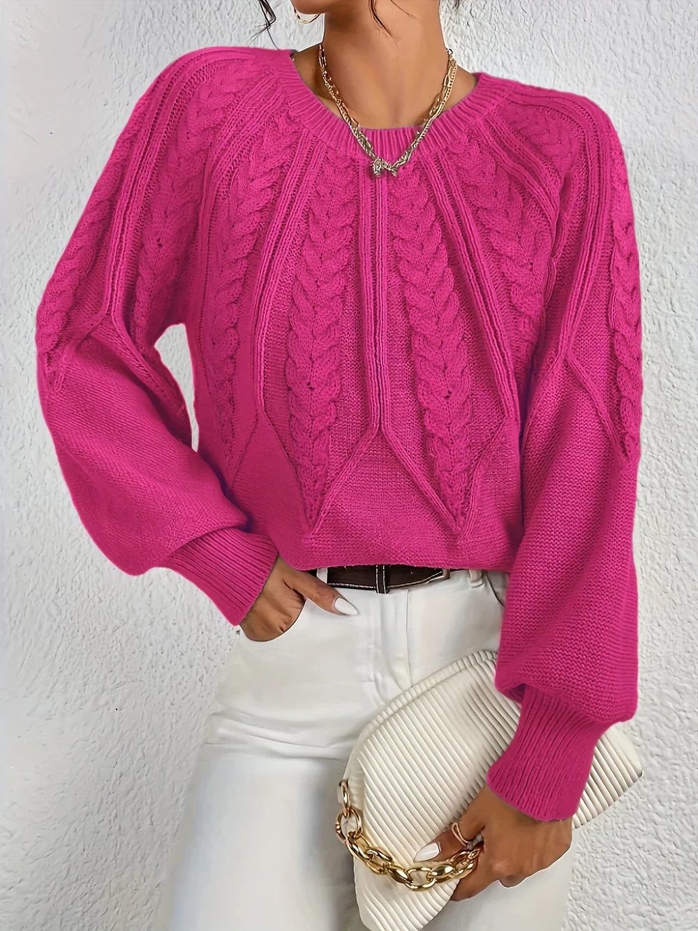Elettra - Cropped Cable Knit Crew Neck Jumper