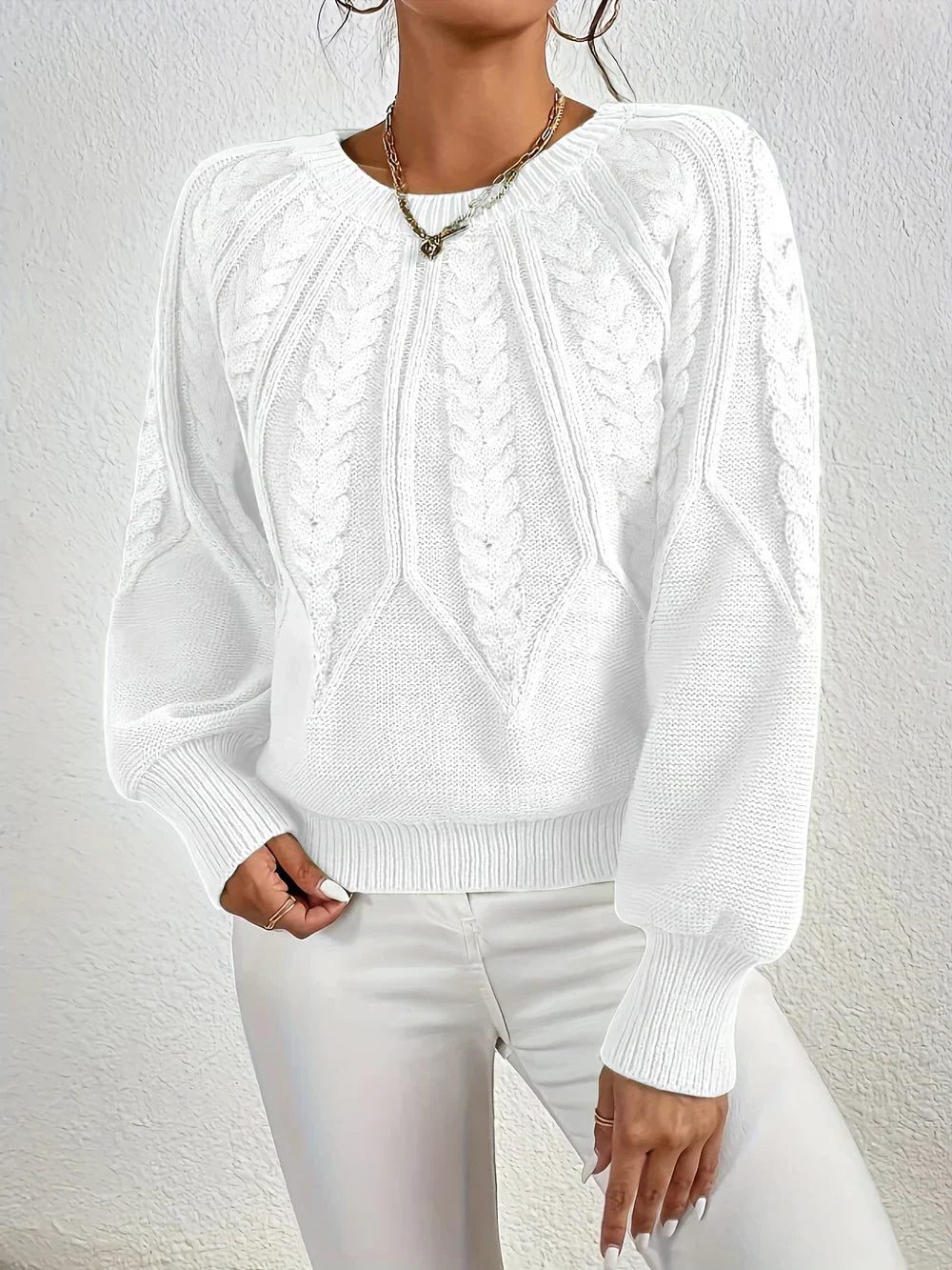Elettra - Cropped Cable Knit Crew Neck Jumper