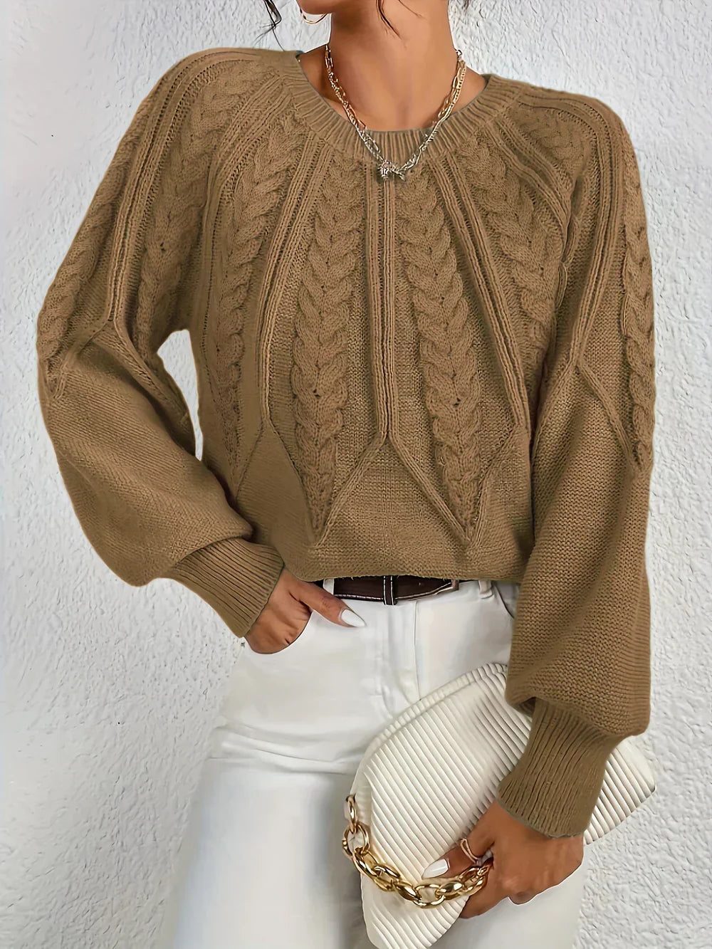Elettra - Cropped Cable Knit Crew Neck Jumper