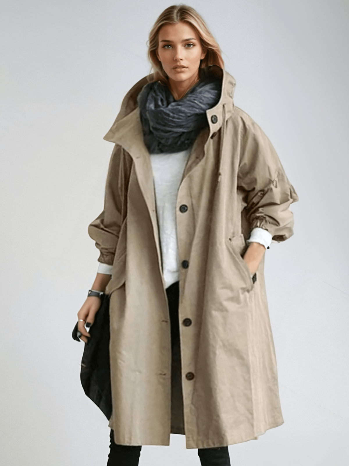 Verity - Oversized Button-Down Longline Trench Coat