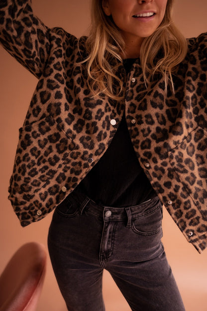 Ysolde - Animal Print Oversized Bomber Jacket