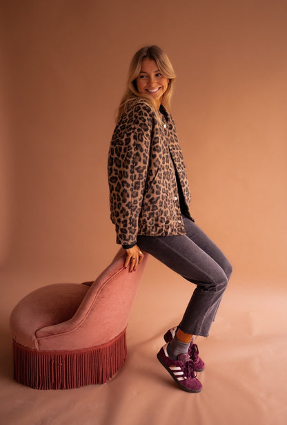 Ysolde - Animal Print Oversized Bomber Jacket