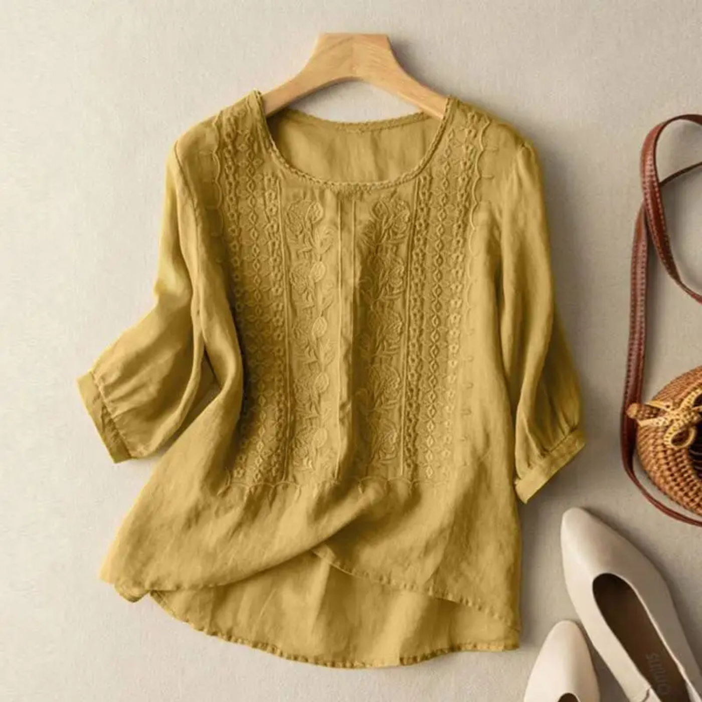 Marlowe | Women's Cotton Embroidered 3/4 Sleeve Blouse