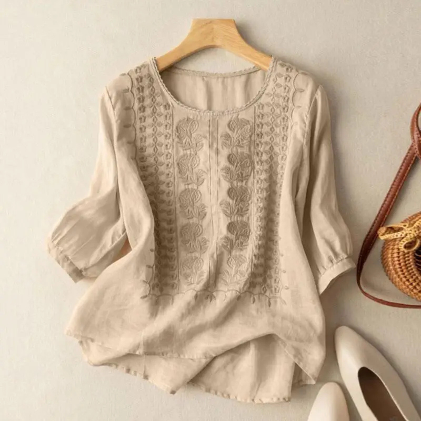 Marlowe | Women's Cotton Embroidered 3/4 Sleeve Blouse