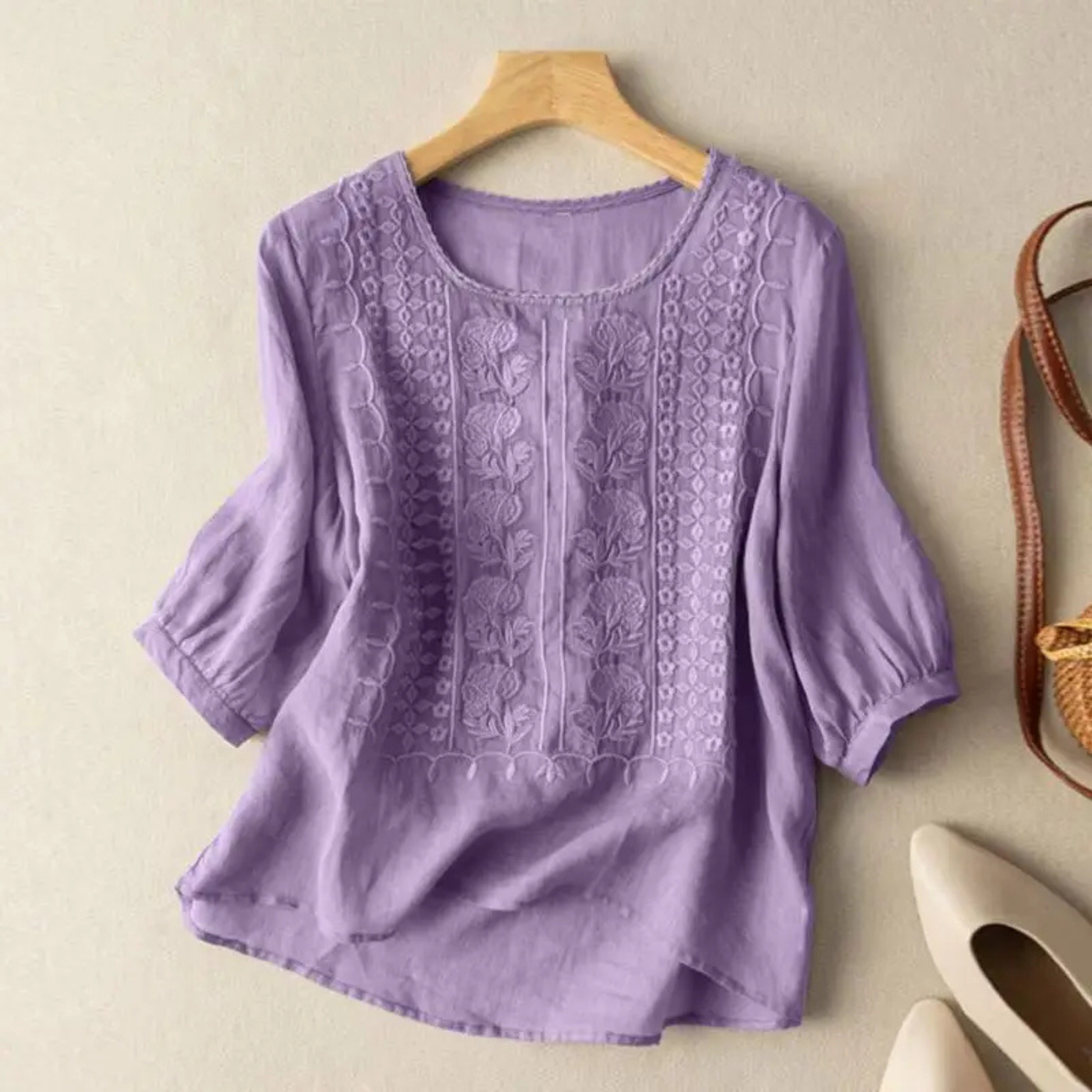Marlowe | Women's Cotton Embroidered 3/4 Sleeve Blouse