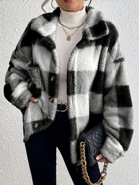 Undine - Oversized Checked Button-Up Jacket