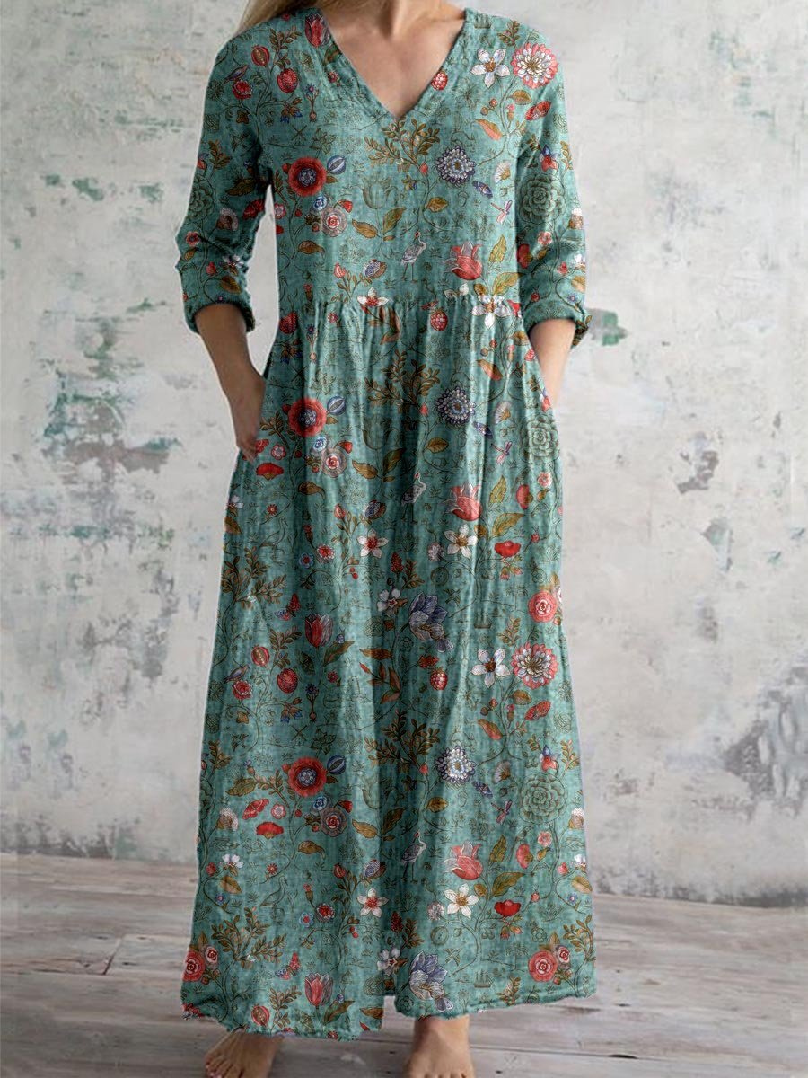 Meadow | Women's Boho Cotton Floral V-Neck Pocket Maxi