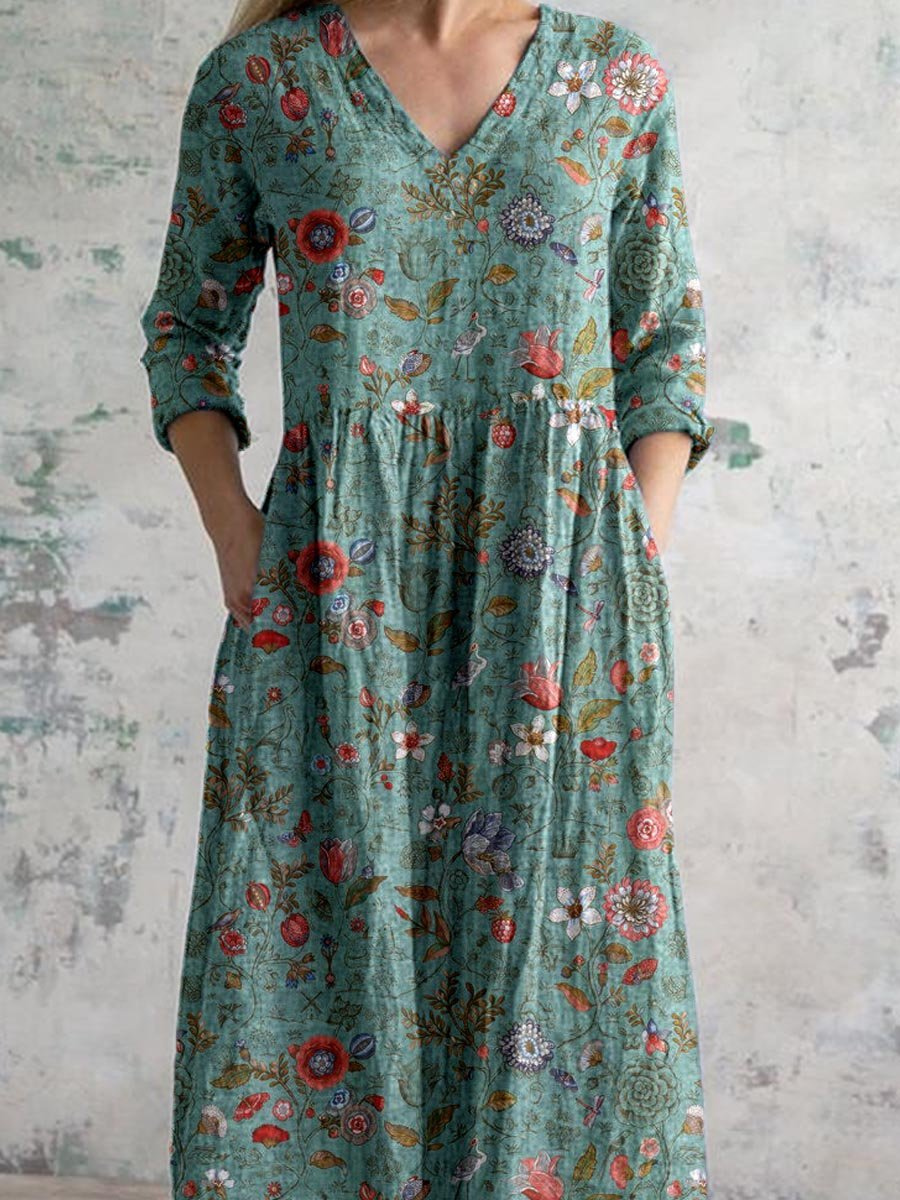 Meadow | Women's Boho Cotton Floral V-Neck Pocket Maxi