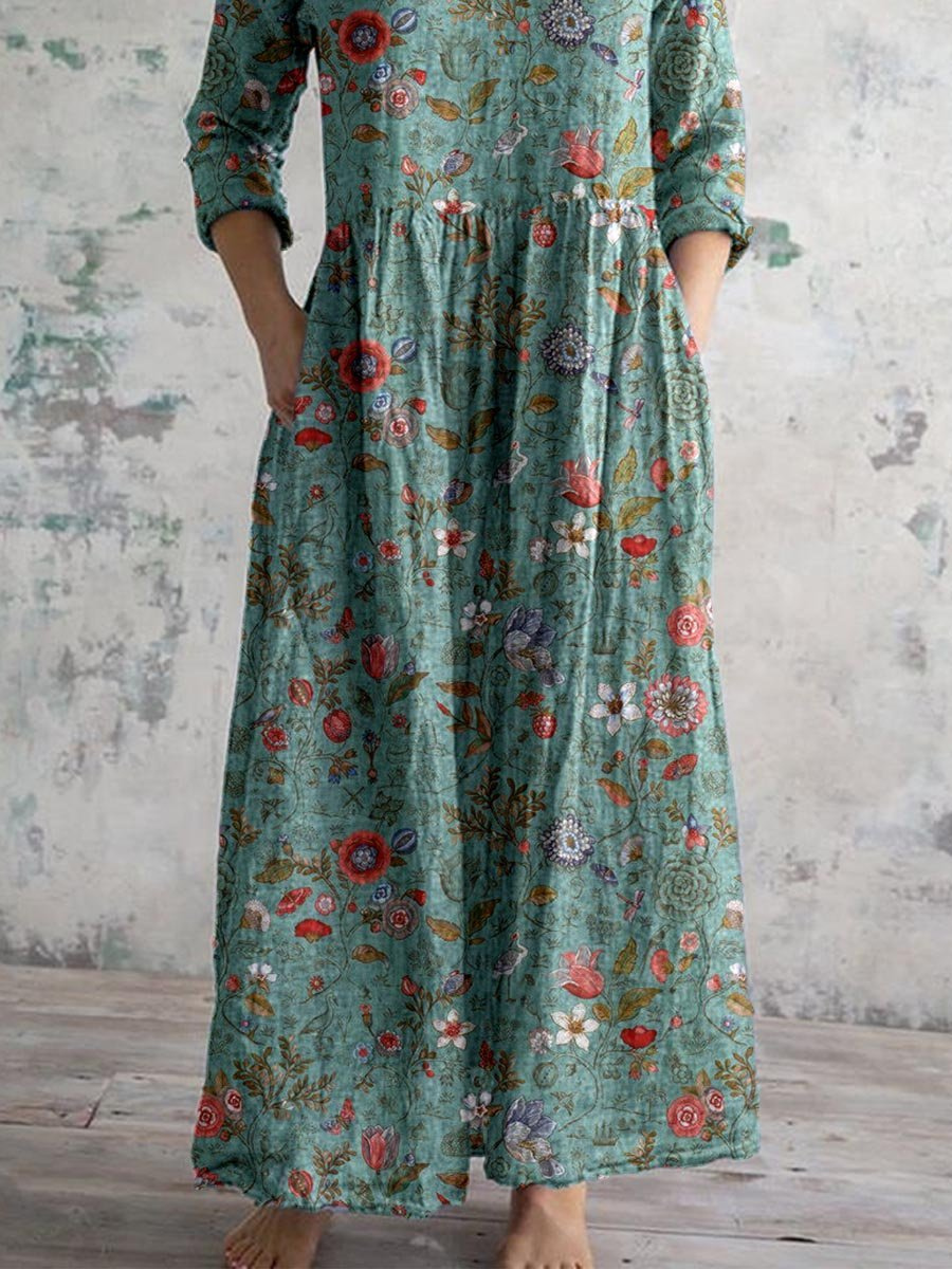 Meadow | Women's Boho Cotton Floral V-Neck Pocket Maxi