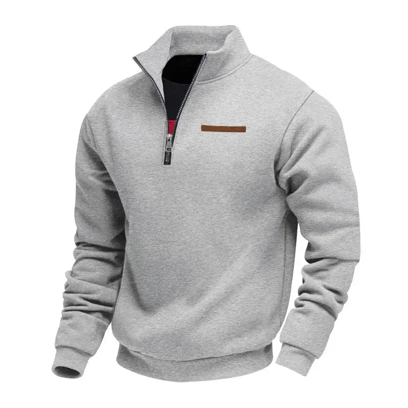 Half-zip fleece sweatshirt for men with stand collar - grey