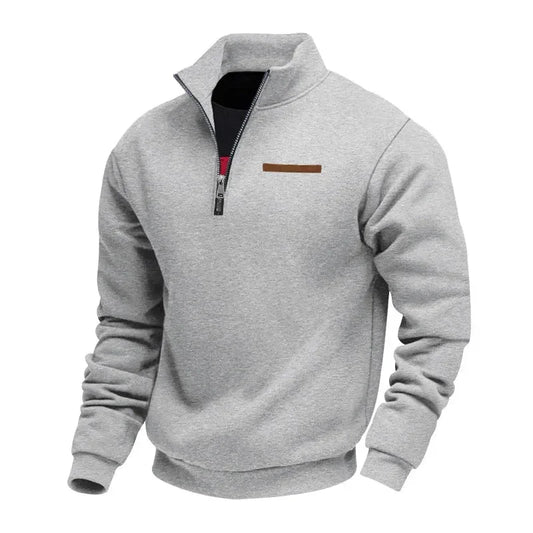Half-zip fleece sweatshirt for men with stand collar - grey