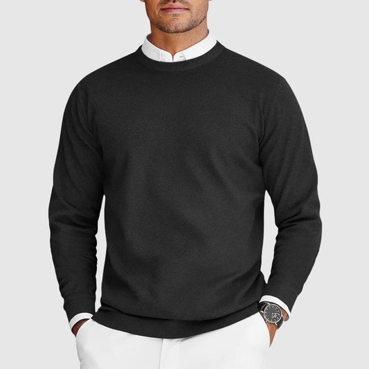 Crew neck long sleeve knit sweater for men - black