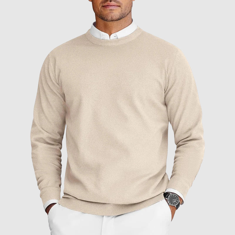 Crew neck long sleeve knit sweater for men - beige