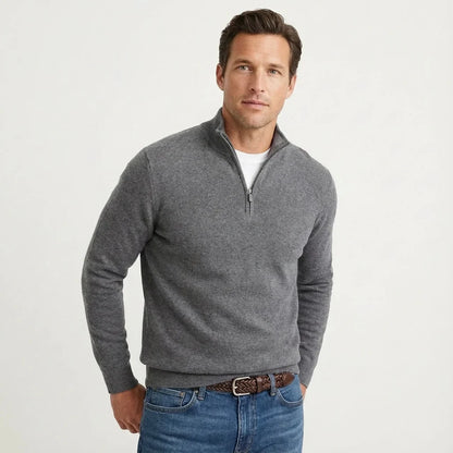 Quarter-zip knit sweater for men in extended sizes - grey