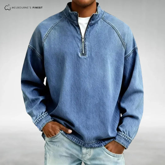 Miles - Quarter Zip Denim-Look Sweatshirt