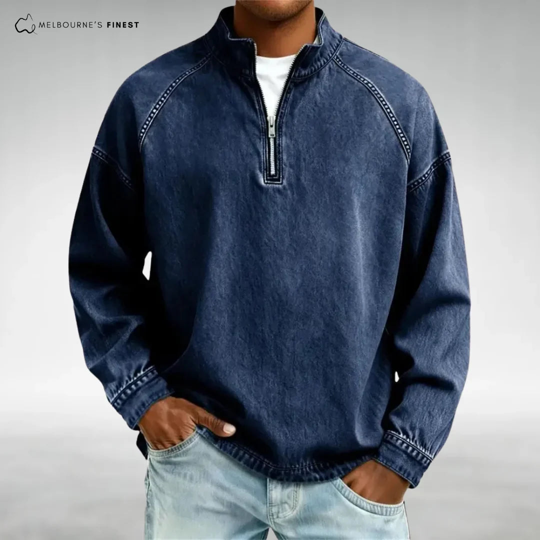 Miles - Quarter Zip Denim-Look Sweatshirt