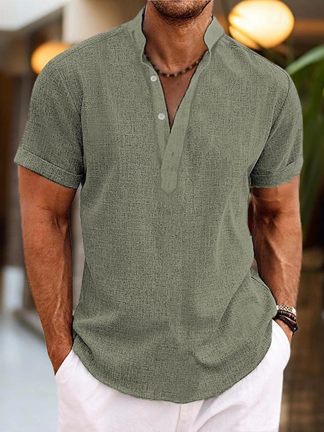 mens-casual-woven-polo-shirt-with-band-collar-and-v-neck-8