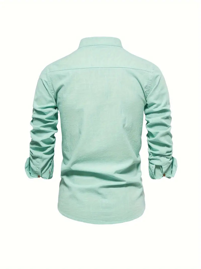mens-casual-woven-shirt-with-band-collar-and-button-cuffs-4