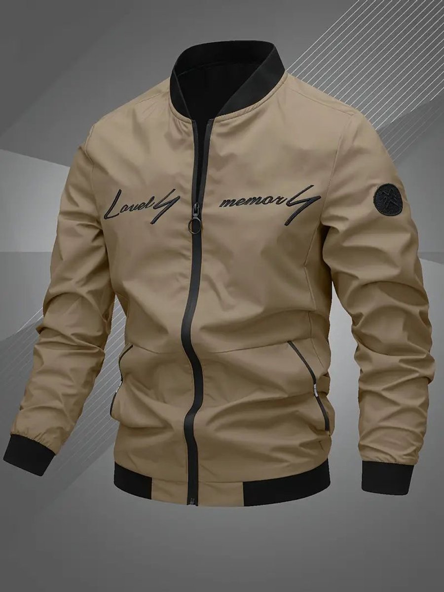 Zip-up bomber jacket for men - khaki