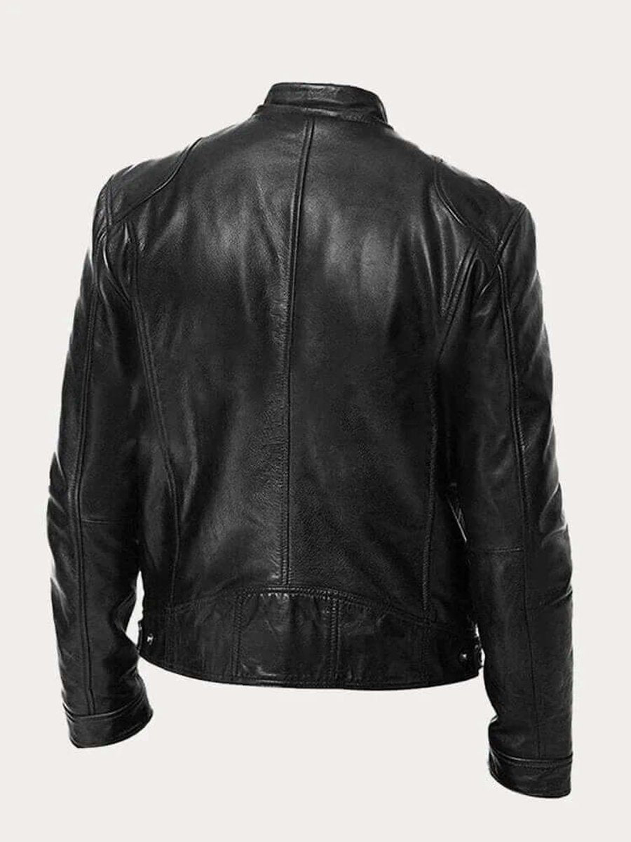 Biker-style zip-up leather jacket for men
