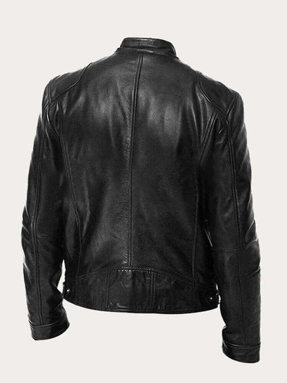 Biker-style zip-up leather jacket for men