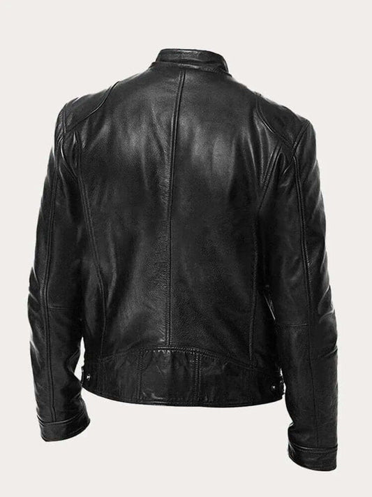 Biker-style zip-up leather jacket for men