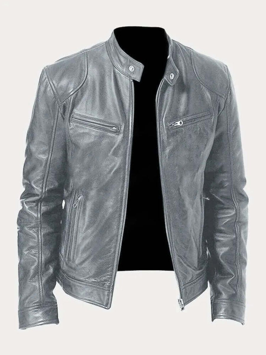 Biker-style zip-up leather jacket for men - gray