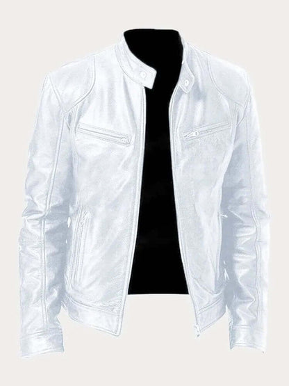 Biker-style zip-up leather jacket for men - white