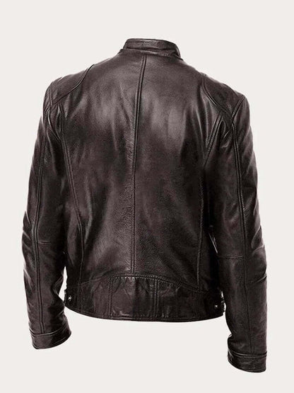 Biker-style zip-up leather jacket for men