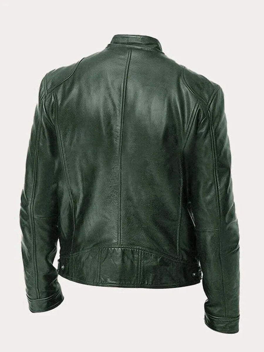 Biker-style zip-up leather jacket for men